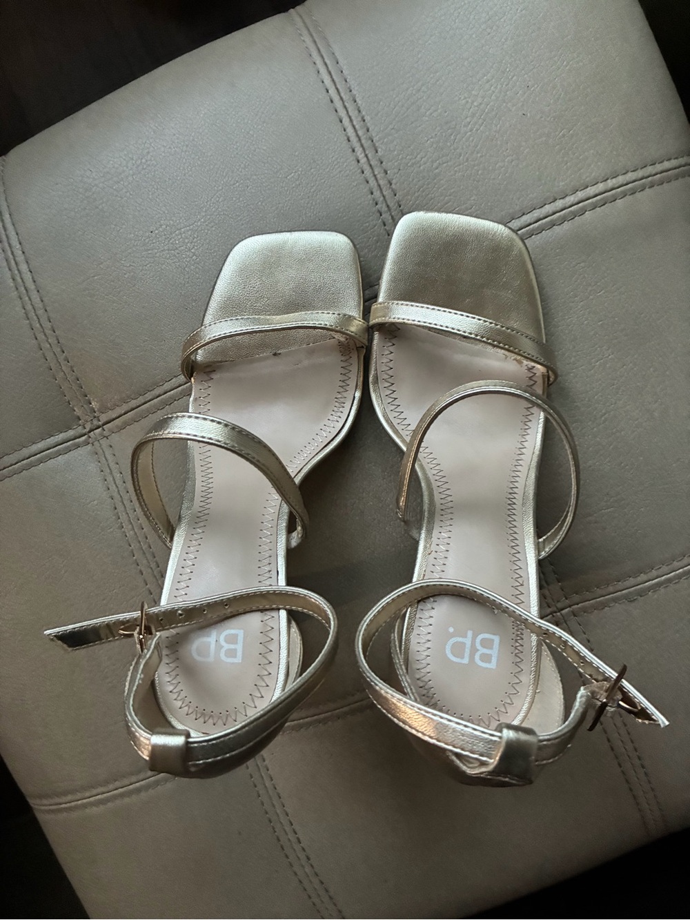 bp Metallic Gold Strappy Block Heel Sandals